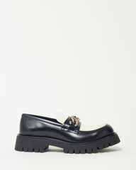 Gucci Black and White Leather SHW Interlocking GG Loafers - 41