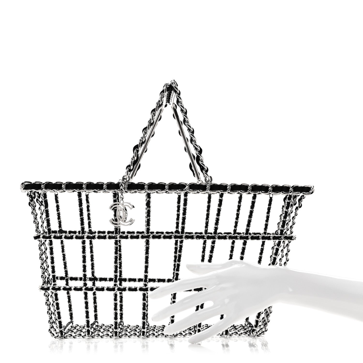 Brass Calfskin Medium Grocery By Chanel Shopping Basket Silver