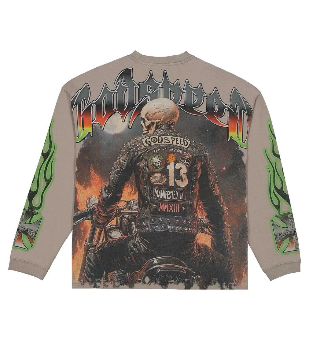 Godspeed Biker Nation L/S Tee Stone Grey